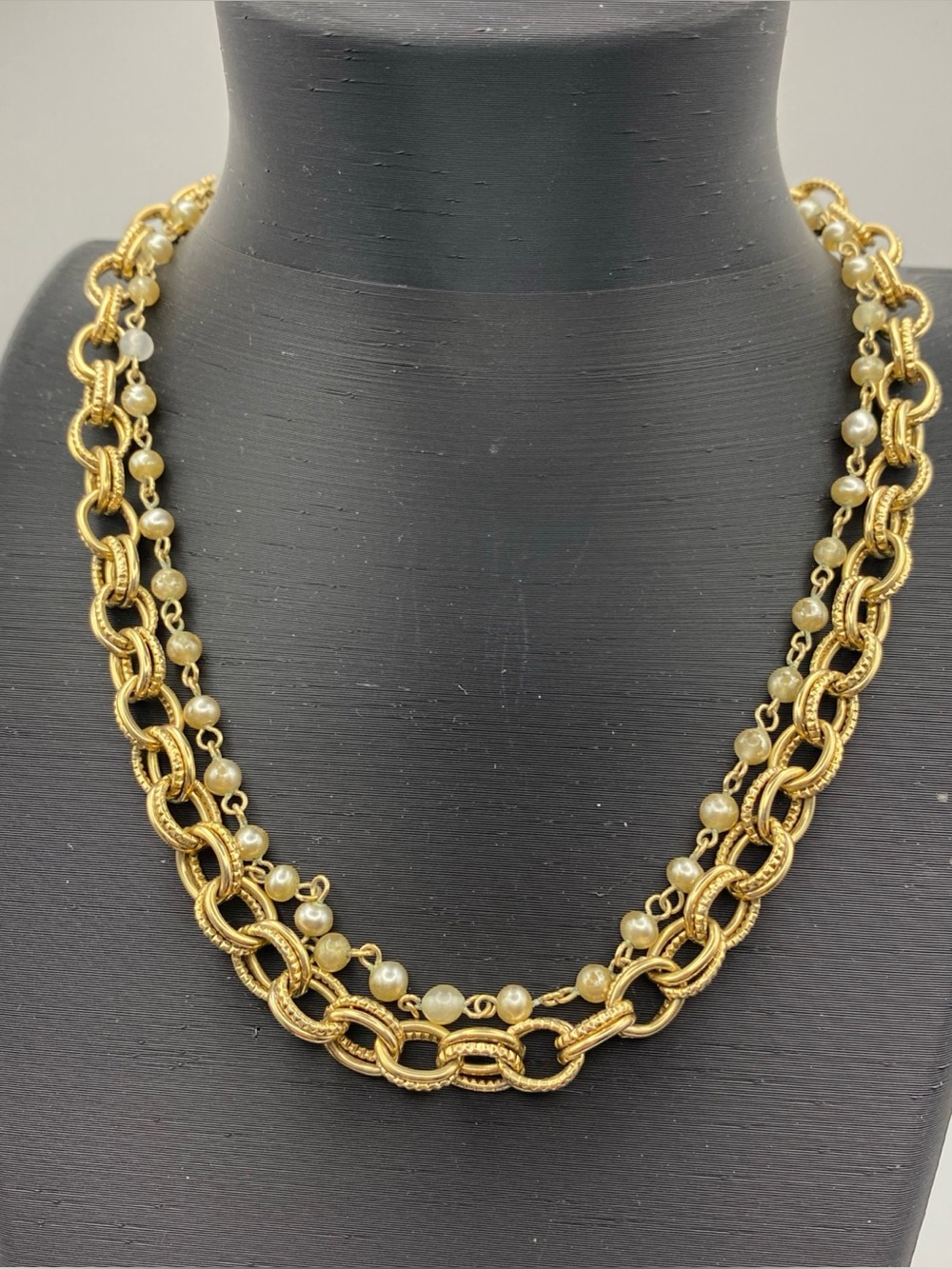 Vintage Sarah Coventry Gold Tone and Faux Pearl Multi-Strand Necklace 15.5”